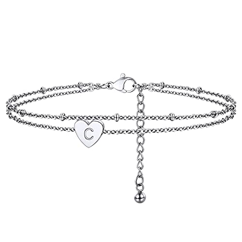 ChainsHouse Damen Mädchen Silber Herz Fußkettchen Armband doppeltes Fußbändchen Armskettchen Sommer Fußschmuck Armschmuck mit Geschenkebox für Freundin Ehefrau Liebeskind von ChainsHouse