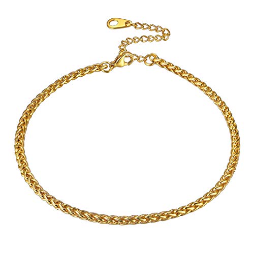 ChainsHouse gold fußkettchen aus Edelstahl herren Weizenkette fußschmuck damen armband 21cm armschmuck als Valentinstag/Geburtstag Geschenke von ChainsHouse