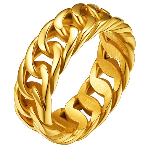 ChainsHouse Panzerkette Design Fingerring in Größe 70 Punk Gotik Cuban Link Ring gold Parnterring Ehering Freundschaftsring für Geburtstag Valentinstag von ChainsHouse