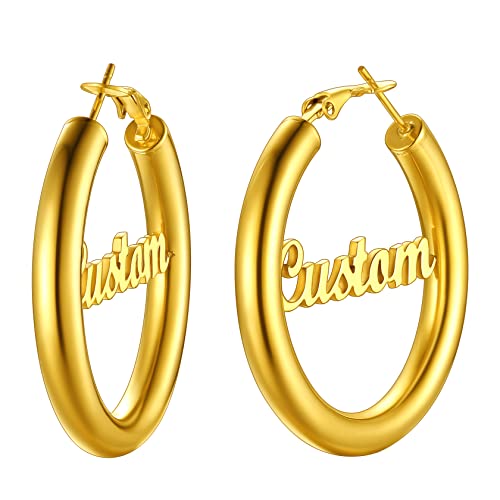 ChainsHouse gold Kreolen Ohrstecker für Damen Herren Punk Stil 40mm Namen Piercing Ohrring Creolen Huggie Hoop Ohrstecker für Freundin Ehefrau von ChainsHouse