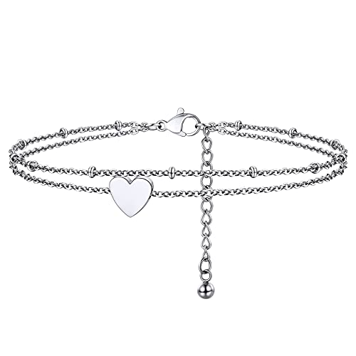 ChainsHouse Gold Damen mädchen Herz doppeltes Fußbändchen Armband Schönes Sommer Fußkettchen Armkette mit Geschenkebox für Freundin Ehefrau Liebeskind von ChainsHouse