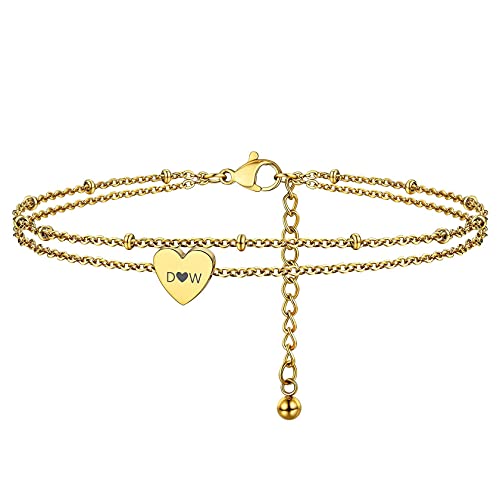 ChainsHouse gold damen mädchen Herz doppeltes Fußbändchen Armband Schönes Sommer Fußkettchen Armkette mit Namen Gravur für Freundin Ehefrau Liebeskind von ChainsHouse