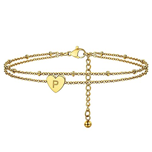 ChainsHouse goldene Fußkette Armkette mit Herz Buchstabe P Fußband Armband Sommer Süßes Fußkettchen Armbänd mit Geschenkebox für Weihnachten Valentinstag von ChainsHouse