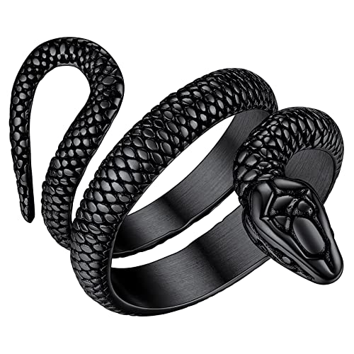 ChainsHouse schwarz Ring für Herren Männer Vintag Statement Fingerring Punk Retro Schlangenring mit Geschenkebox für Weihnachten von ChainsHouse