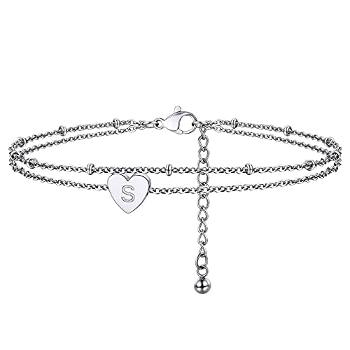 ChainsHouse verstellbare Fußkettchen Armkette für Damen Mädchen Alphabet S Fußbändchen Armband Schönes goldene Fußkette Armkette mit Geschenkebox für Valentinstag Geburtstag von ChainsHouse