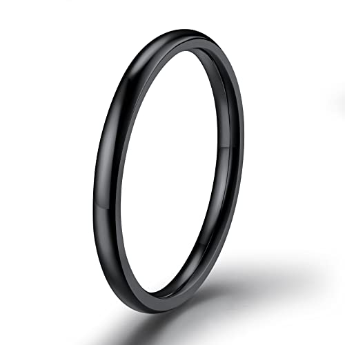 ChainsPro Damen Stapelbarer Schlichter Ring 2mm breit Schwarz Edelstahl Siegelring Partnerringe Ehering Hochzeitsband Schmuck für Vater Mutter Ringgröße 59.5 von ChainsPro