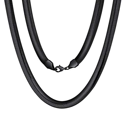 ChainsPro Flache Schlangenkette 316L Edelstahl Schlangen Choker Ketten in 8mm Breit Schlichte Kette ohne Anhänger Chunky Fischgrät Schlangenkette in Schwarz mit 46cm Kette von ChainsPro