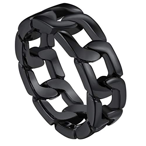 ChainsPro 316L Edelstahl Panzerkette Ring für Damen Herren Gotik Kubanisches Kettendesign Fingerring Stapelbarer Biker Band Ring in Schwarz Ringgröße 54.4（17.3） von ChainsPro