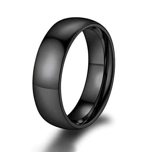 ChainsPro Schwarz Damen Herren Ring Edelstahl Fingerring Ehering Hochzeitsring 6mm breit Schlichte Bandring Fashion Modeschmuck für Geburtstag Hochzeit Ringgröße 57.0 von ChainsPro