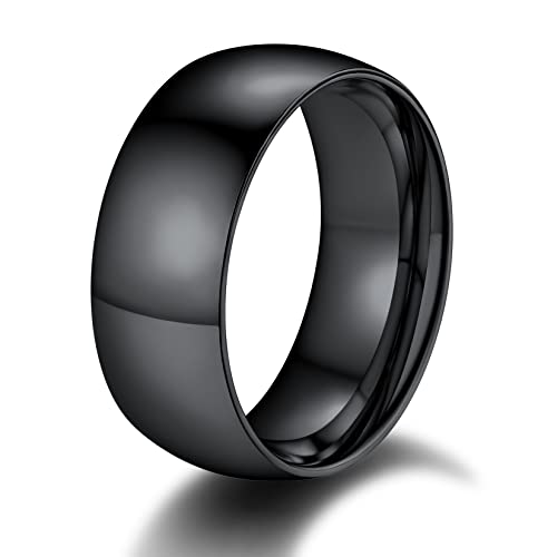 ChainsPro Vintage Schwarz Ring Damen Herren Fingerring 8mm breit Edelstahl Schlichter Bandring Personalisert Stapelring Modeschmuck für Freund Freundin Hochzeit Weihnacht Ringgröße 67.5 von ChainsPro