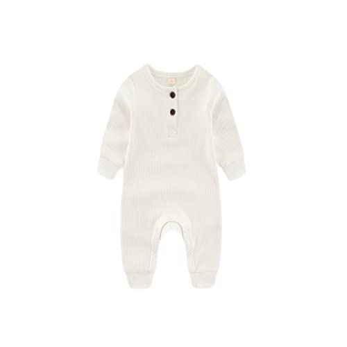 Chamie Baby Romper Newborn Knitted Jumpsuit Long Sleeve Baby Boys Girls Footless One-Piece Suit 0-24 Months,1 Pcs,Beige von Chamie