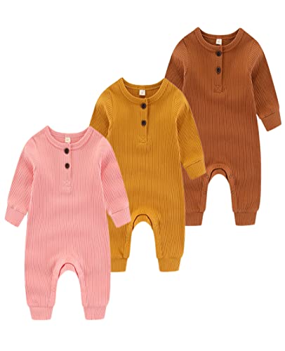 Chamie Baby Romper Newborn Knitted Jumpsuit Long Sleeve Baby Boys Girls Footless One-Piece Suit 0-24 Months,3 Pcs,Brown,Pink,Yellow Chamie Baby Romper Newborn Knitted Jumpsuit Long Sleeve Baby Boys Girls Footless One-Piece Suit 0-24 Months,3 Pcs,Brown,Pink,Yellow von Chamie