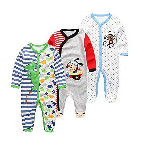 Chamie Baby Schlafanzug Strampler Langarm für Baby Jungen und Mädchen, Doppelter Reißverschluss und Halsschutz,6-9m von Chamie