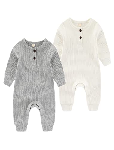 Chamie Baby Romper Newborn Knitted Jumpsuit Long Sleeve Baby Boys Girls Footless One-Piece Suit 0-24 Months,2 Pcs,Beige,Grey Chamie Baby Romper Newborn Knitted Jumpsuit Long Sleeve Baby Boys Girls Footless One-Piece Suit 0-24 Months,2 Pcs,Beige,Grey von Chamie