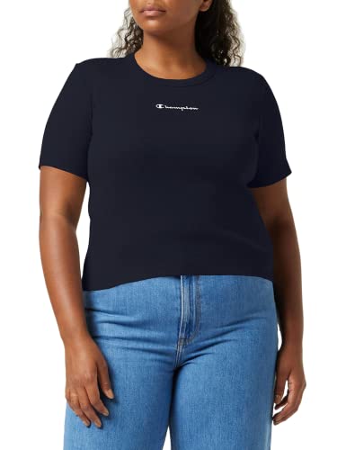 Champion Damen Legacy American Classics Soft Cotton 1x1 Rib Slim S/S T-Shirt, Marineblau, XXL von Champion