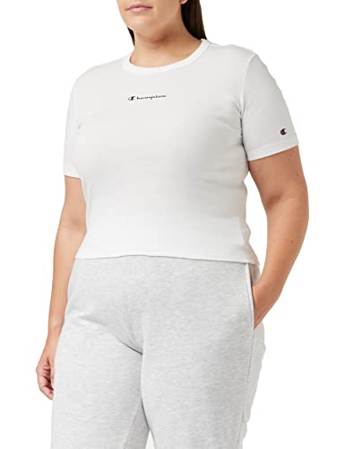 Champion Damen Legacy American Classics Soft Cotton 1x1 Rib Slim S/S T-Shirt, Bianco, M von Champion