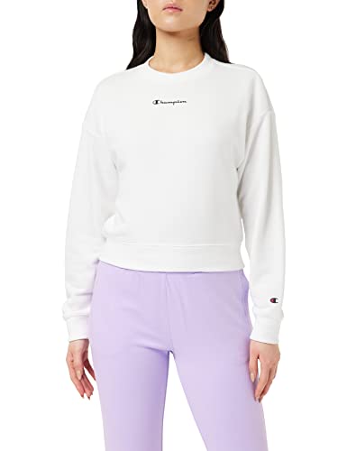 Champion Damen Legacy American Classics Powerblend Terry Small Logo Crop Boxy Crewneck Sweatshirt, Weiß, XXL von Champion