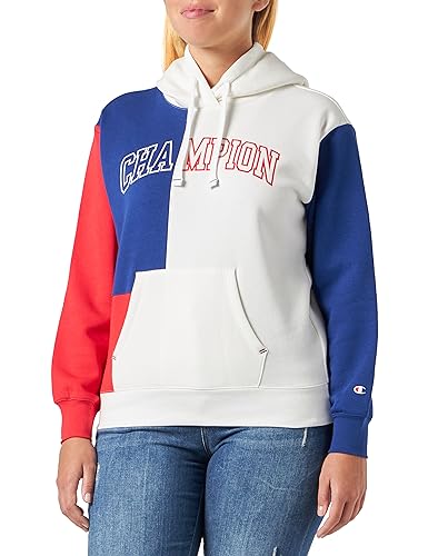 Champion Damen Legacy Color Punch W-Light Powerblend Colorblock Fleece Kapuzenpullover, Off White/Blue College/Rot, M von Champion