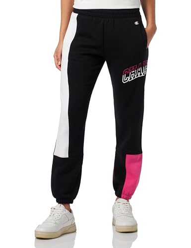 Champion Damen Legacy Color Punch W-Light Powerblend Fleece High-Waist Elastic Cuff Trainingshose, Schwarz/Off White/Fuchsia, M von Champion