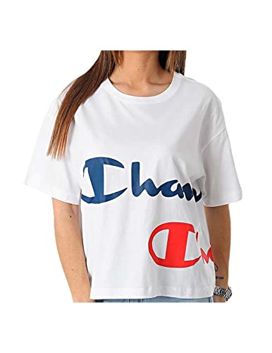 Champion Damen Legacy Heritage Block Crop Oversized S/S T-Shirt, Weiß, Medium von Champion