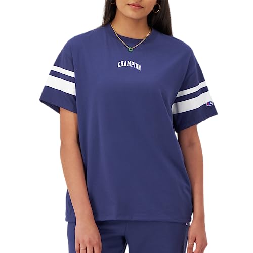 Champion Damen T-Shirt, klassisches übergroßes T-Shirt, weiches und bequemes T-Shirt für Frauen, Geblasenes Glas blau gestreift gewölbt, Mittel von Champion