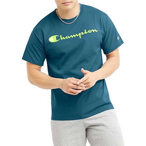 Champion Herren, Classic Graphic, Soft and Comfortable for Men, Logo (Reg. Or Big & Tall) T-Shirt, Nifty Turquoise Script, Mittel von Champion