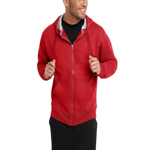 Champion Herren, Powerblend, Comfortable Zip-up Hoodie Sweatshirt for Men (Reg. Or Big & Tall) Aufwärmen oder Trainingsjacke, Team Red Scarlet C Logo, X-Large von Champion