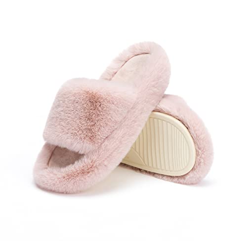 Chantomoo Damen-Hausschuhe flauschig bequem Memory-Schaum Haus Kunstfell Slide-Schuhe rutschfeste Sohle Schlafzimmer gemütlich Innenbereich Plüsch Hausschuhe Pink Rosa 38/39 EU von Chantomoo