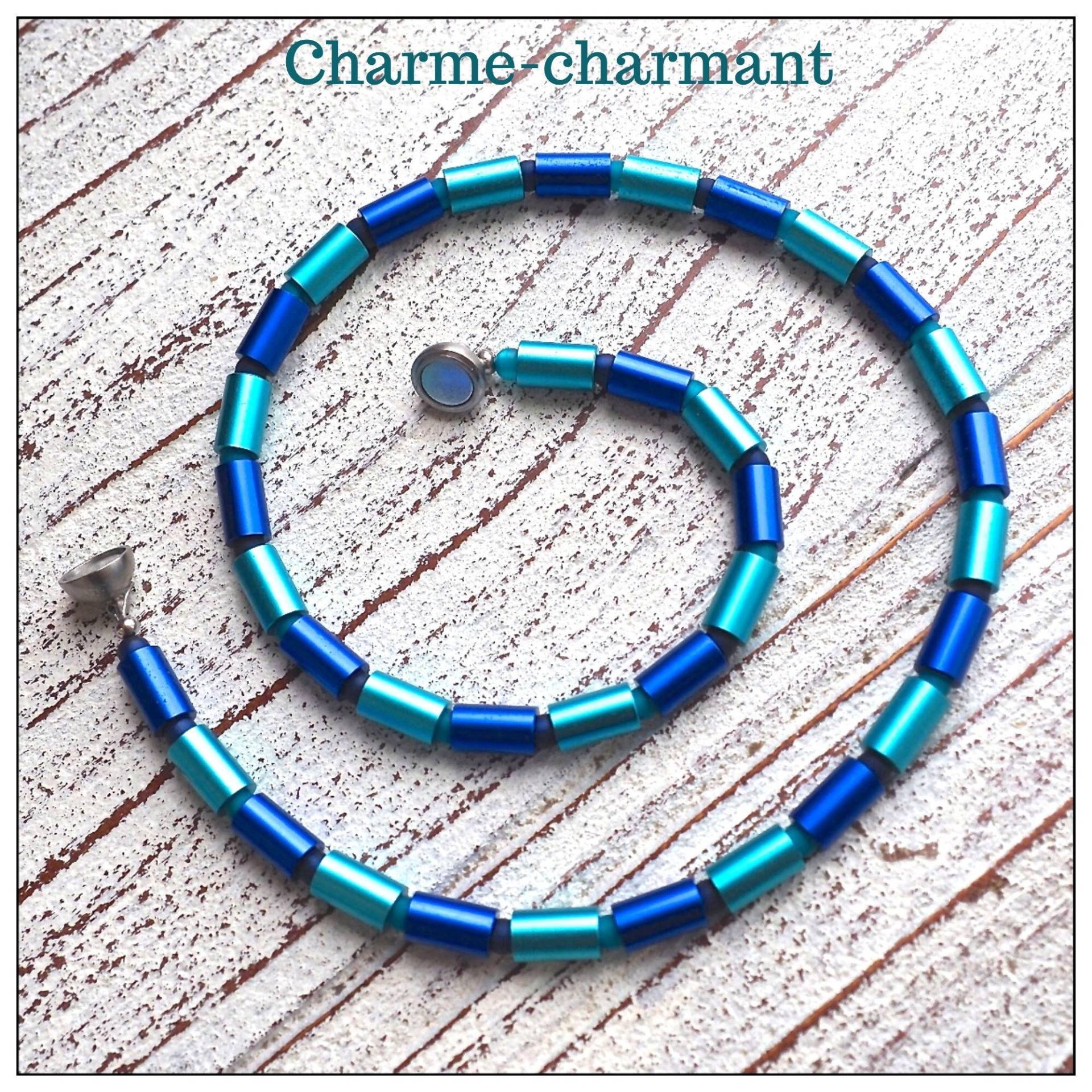 Kette Meer Mit Aluminium Röhren #245, Maritime Kette, Für Frauen, Handgefertigte Geschenk Freundin, Blau Türkis von Charmecharmant