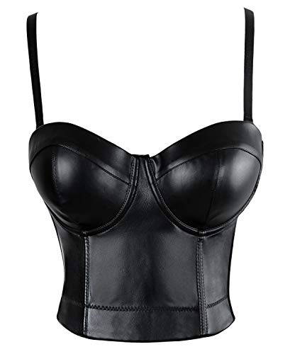 Charmian Frauen-Spaghetti-Träger PU-Leder Bustier Crop Top schwarz 3X-Groß von Charmian