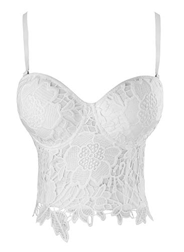 Charmian Women's B Cup Sexy Beauty Floral Lace Bustier Club Party Crop Top Bra White 5X-Large von Charmian