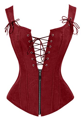 Charmian Women's Renaissance Lace Up Vintage Boned Bustier Corset with Garters Red Medium von Charmian