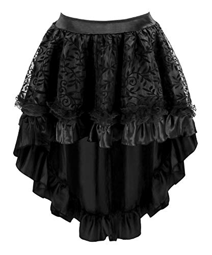 Charmian Women's Steampunk Retro Gothic Vintage Satin High Low Skirt with Zipper Black Large von Charmian