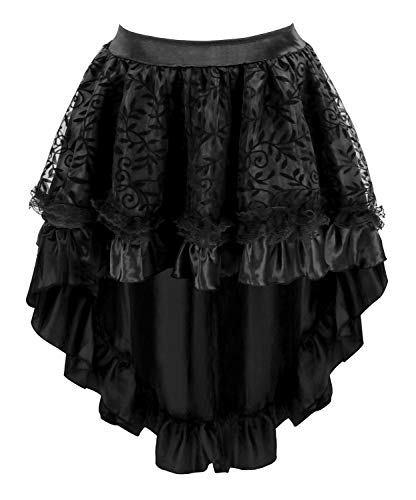 Charmian Women's Steampunk Retro Gothic Vintage Satin High Low Skirt with Zipper Black Medium von Charmian