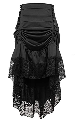 Charmian Women's Steampunk Victorian Gothic High Waist Lace Trim Ruffled High Low Bustle Skirt Black X-Large von Charmian