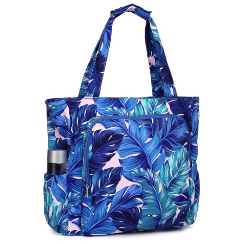 Chase Chic Strandtasche mit Reißverschluss, Große Wasserdichte Sanddicht Sommer Schwimmbad Badetasche Damen, Modischer Shopper Handtasche für Reisen(Blaues Bananenblatt) von Chase Chic