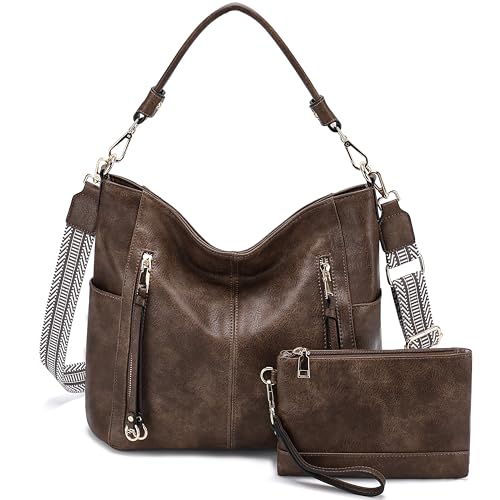 Chase Chic Handtasche Damen, Leder umhängetasche Shopper Hobo Taschen Geldbörse set Gross Schultertasche mit Abnehmbar Schulterriemen 2pcs Kaffee von Chase Chic