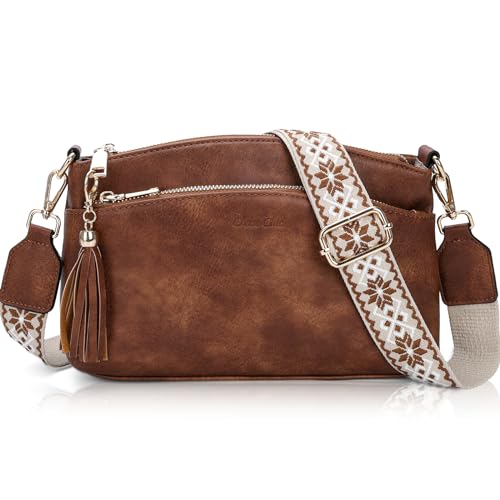 Chase Chic Handtasche damen,Veganem Leder Crossbody Schultertasche，Handtasche, Klein mit Verstelbaar Schultergurt Braun von Chase Chic