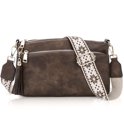 Chase Chic Handtasche damen,Veganem Leder Crossbody Schultertasche，Handtasche, Klein mit Verstelbaar Schultergurt Kaffee von Chase Chic