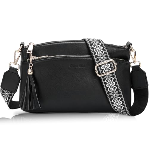 Chase Chic Handtasche damen,Veganem Leder Crossbody Schultertasche，Handtasche, Klein mit Verstelbaar Schultergurt Schwarz von Chase Chic