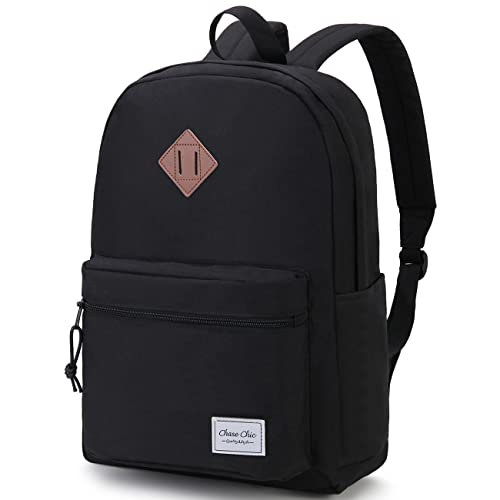 Chase Chic Schulrucksack für Mädchen,Jungen und Teenager, Casual Rucksack mit 15.6" Laptopfach für Damen Herren,Wasserdichter Tagesrucksack für Freizeit Schule Job(Schwarz) von Chase Chic