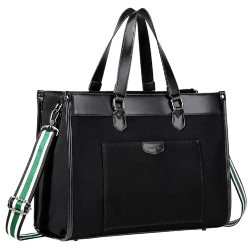 Chase Chic Shopper Damen Groß 15,6 zoll wasserabweisend Canvas Laptop Handtasche Schultertaschen Laptoptasche Tote bag Umhängetasche Schwarz von Chase Chic