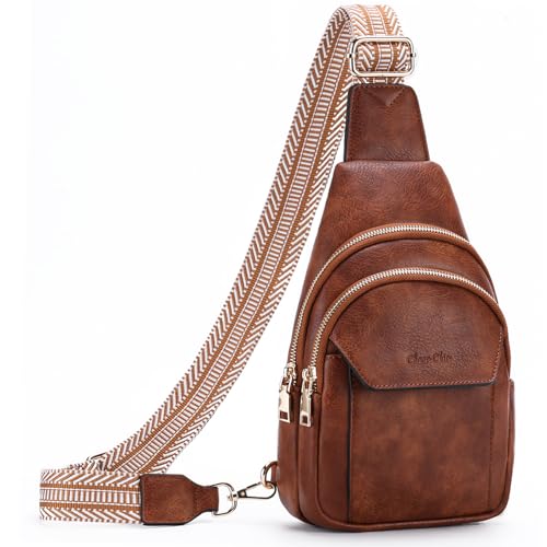 Chase Chic Sling Bag Damen, Klein Schulterrucksack，PU Leder Brusttasche,Umhängetasche Crossbody Bag für Outdoorsport Reisen Braun von Chase Chic