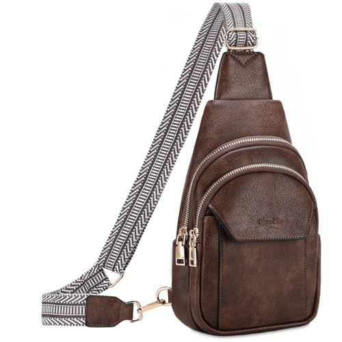 Chase Chic Sling Bag Damen, Klein Schulterrucksack，PU Leder Brusttasche,Umhängetasche Crossbody Bag für Outdoorsport Reisen Kaffee von Chase Chic