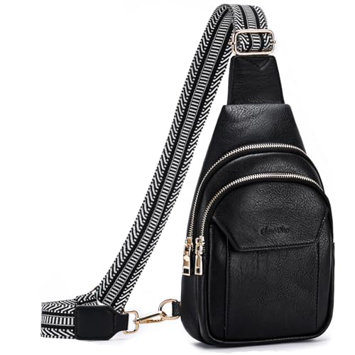 Chase Chic Sling Bag Damen, Klein Schulterrucksack，PU Leder Brusttasche,Umhängetasche Crossbody Bag für Outdoorsport Reisen Schwarz von Chase Chic