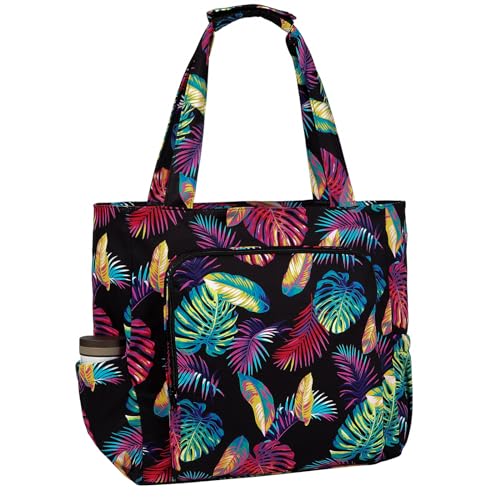 Chase Chic Strandtasche mit Reißverschluss, Große wasserdichte Sanddicht Sommer Schwimmbad Badetasche Damen, Modischer Shopper Handtasche für Reisen（Bunte Blätter） von Chase Chic