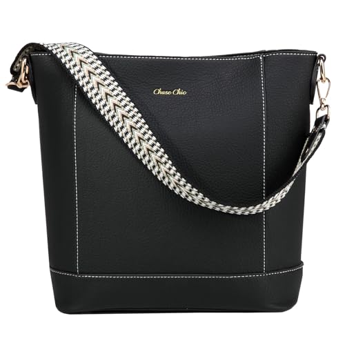 Chase Chic Umhängetasche für Damen, PU Leder Crossbody Bag Schultertasche Handtasche für Frauen, Hobo Tasche Kleine mit 2 verstellbarem Riemen Schwarz von Chase Chic