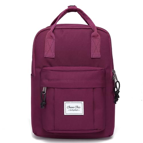 Chase Chic Rucksack Damen, Wasserdichter Schulrucksack mit 15,6" Laptopfach, Modischer Anti-Diebstahl-Reisetasche (Weinrot) von Chase Chic