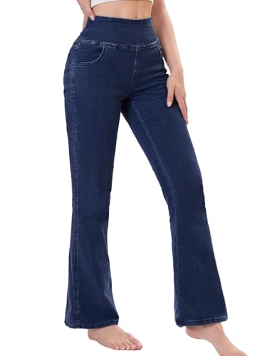 Chasehot Bootcut Jeans Damen, High Waist Stretch Jeggings Damen mit 4 Taschen Jeanshose zum Anziehen Schlaghose Jeans,Marineblau-L-29 Chasehot Bootcut Jeans Damen, High Waist Stretch Jeggings Damen mit 4 Taschen Jeanshose zum Anziehen Schlaghose Jeans,Marineblau-L-29 von Chasehot