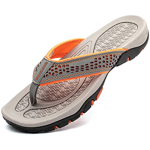 ChayChax Herren Zehentrenner Flip Flops Outdoor Sport Strand Sandalen Sommer Hausschuhe Badelatschen mit rutschfest Gummisohle,Grau Orange,41 EU von ChayChax